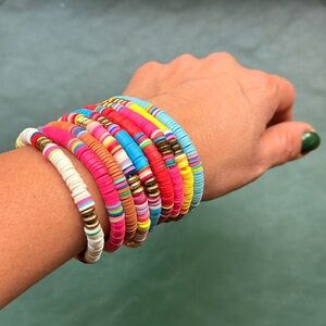 Multicolor Polymer Clay Heishi Beaded Bracelet Set of 9